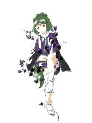 Rule 34 | 1other, absurdres, adagumo no saragimaru, androgynous, baila kuangzi, black sleeves, blue shirt, blue shorts, capelet, chinese commentary, commentary request, flower, green hair, highres, invisible chair, len&#039;en, long sleeves, nightshade (flower), open mouth, other focus, purple capelet, purple trim, red eyes, shirt, short hair, shorts, simple background, sitting, sketch, snake tail, socks, solo, split ponytail, tail, white background, white socks, wide sleeves