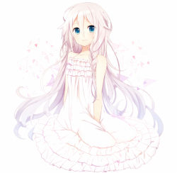 Rule 34 | 1girl, bad id, bad pixiv id, blue eyes, braid, casual, collarbone, dress, frilled dress, frills, hair ribbon, ia (vocaloid), long hair, looking at viewer, natsume3304, pink hair, ribbon, single braid, smile, solo, very long hair, vocaloid, white dress