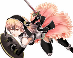 Rule 34 | fantasy earth zero, miogrobin, red eyes, shield, solo, sword, tagme, thighhighs, weapon