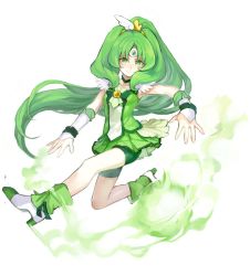 Rule 34 | 10s, 1girl, bike shorts, bike shorts under skirt, bow, bowtie, boxc20, brooch, choker, cure march, dress, full body, green bow, green bowtie, green dress, green eyes, green hair, green shorts, green skirt, green theme, jewelry, long hair, magical girl, matching hair/eyes, midorikawa nao, ponytail, precure, shoes, shorts, shorts under skirt, skirt, smile, smile precure!, solo, tri tails, very long hair, white background, wind, wrist cuffs
