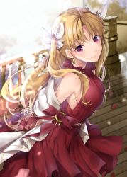 Rule 34 | 1girl, akatsuki hijiri, bare shoulders, blonde hair, blush, breasts, dress, earrings, ereshkigal (bitter sweet) (fate), ereshkigal (fate), fate/grand order, fate (series), highres, jewelry, large breasts, long hair, looking at viewer, parted bangs, red dress, red eyes, smile, solo, two side up