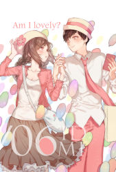 Rule 34 | 10s, 1boy, 1girl, bag, beret, black hair, braid, brown hair, cellphone, english text, flower, hair ornament, hairclip, handbag, hat, highres, interlocked fingers, looking at another, low twintails, matsuno todomatsu, necktie, osomatsu-kun, osomatsu-san, osomatsu (series), phone, red eyes, skirt, smartphone, text focus, todoko (osomatsu-san), twin braids, twintails, zuizi