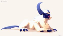 Rule 34 | absol, claws, closed eyes, creatures (company), fangs, full body, game freak, gen 3 pokemon, highres, likey, lying, nintendo, no humans, open mouth, pokemon, pokemon (creature), signature, solo, white fur, yawning