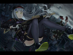Rule 34 | 404 (girls&#039; frontline), 4girls, absurdres, ammunition, ammunition belt, ammunition pouch, assault rifle, beret, black hat, black jacket, black legwear, black shorts, blunt bangs, boots, brown eyes, brown hair, bullpup, caseless firearm, closed mouth, clothing cutout, coat, commentary request, facial mark, falling, g11 (girls&#039; frontline), girls&#039; frontline, gloves, green eyes, green hat, green jacket, gun, h&amp;k g11, h&amp;k hk416, h&amp;k ump, hair ornament, handgun, hat, heckler &amp; koch, highres, hk416 (girls&#039; frontline), holding, holding gun, holding weapon, holster, holstered, hood, hooded jacket, huge filesize, jacket, knee pads, letterboxed, long hair, magazine (weapon), messy hair, multiple girls, open clothes, open coat, pantyhose, pistol, plaid, plaid skirt, pouch, ribbon, rifle, scarf on head, scenery, shorts, shoulder cutout, skirt, submachine gun, teardrop, thigh holster, thigh strap, thighhighs, trigger discipline, twintails, ump45 (girls&#039; frontline), ump9 (girls&#039; frontline), weapon, white hair, yusuke gg