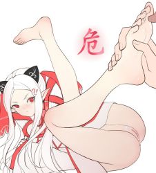 Rule 34 | 1girl, barefoot, blush, feet, licking foot, forever 7th capital, lai youyi, licking, long hair, no panties, pointy ears, pussy, red eyes, soles, toes, uncensored, white hair