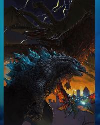 Rule 34 | absurdres, alien, bug, butterfly, city, conjoined, dinosaur, dragon, electricity, elemental (creature), embers, energy, fire, fire elemental, giant, giant monster, glowing, glowing eyes, godzilla, godzilla: king of the monsters, godzilla (series), highres, horns, hydra, insect, jaroslav kosmina, kaijuu, king ghidorah, legendary pictures, lightning, lava, monster, monsterverse, moth, mothra, multiple heads, multiple tails, pterosaur, rodan, spikes, tail, toho, wings, wyvern