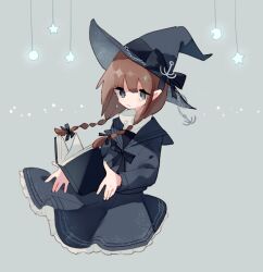 Rule 34 | 1girl, black bow, blue eyes, blue hat, blue shirt, blue skirt, book, bow, braid, brown hair, closed mouth, crying, crying with eyes open, funamusea, gyaku saisei, hair bow, hat, long hair, long sleeves, looking at viewer, low twin braids, oounabara to wadanohara, open book, pointy ears, shirt, skirt, solo, tears, twin braids, wadanohara, witch, witch hat