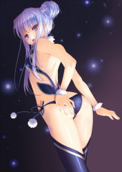 Rule 34 | 1girl, ass, bare shoulders, blue eyes, blue hair, blue panties, blush, from behind, hand on own ass, highres, long hair, looking back, matching hair/eyes, nana mikoto, open mouth, original, panties, side-tie panties, solo, star (symbol), underwear, wrist cuffs