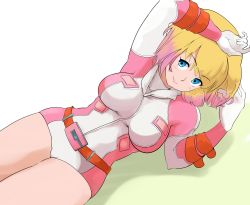 Rule 34 | 1girl, animification, belt, blonde hair, blue eyes, breasts, closed mouth, gloves, gwenpool, highres, leotard, looking at viewer, marvel, multicolored hair, pink hair, short hair, shousetsu, smile, solo, two-tone hair