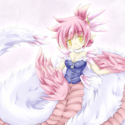 Rule 34 | feathers, lamia, monster girl, pink hair, quetzalcoatl (mythology), snake, tail, wings, yellow eyes
