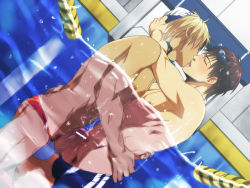 Rule 34 | 2boys, abs, bad id, bad pixiv id, black eyes, blonde hair, blue jammers, blue male swimwear, blue swim briefs, blush, breath, brown hair, censored, closed eyes, cum, double vertical stripe, dutch angle, ejaculation, erection, goggles, grinding, hand on back, hug, izumi nekotsuki, jammers, jammers pull, kiss, looking at another, male focus, male swimwear, male swimwear pull, motion blur, multicolored clothes, multicolored male swimwear, multicolored swim briefs, multicolored swimsuit, multiple boys, multiple penises, muscular, nipples, original, pectorals, penis, penises touching, pool, pubic hair, red male swimwear, red swim briefs, sex, sweat, swim briefs, swim briefs pull, swim cap, swimsuit, tan, topless male, underwater, underwater sex, wasukoro, water, yaoi