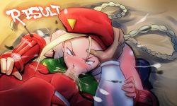 Rule 34 | 1boy, 1girl, :&gt;=, angry, bare shoulders, beret, blonde hair, blue eyes, blush, braid, cammy white, capcom, cum, cum in mouth, defeat, facial, facial scar, fellatio, fingerless gloves, game over, gameplay mechanics, gloves, green leotard, hand on another&#039;s head, hat, hetero, irrumatio, leotard, long hair, m. bison, nose bubble, oral, penis, pov, rape, rickert kai, scar, scar on cheek, scar on face, snot, street fighter, street fighter iv (series), twin braids, twintails, uncensored