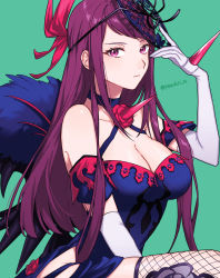Rule 34 | 1girl, bracelet, breasts, cleavage, detached sleeves, dress, elbow gloves, expressionless, feather trim, feathers, fire emblem, fishnets, floral print, flower, flower brooch, gloves, hair ornament, halter dress, halterneck, highres, holding, ivy (fire emblem), jewelry, large breasts, long hair, looking at viewer, mask, medium breasts, mole, mole under mouth, nintendo, peach11 01, purple eyes, purple hair, red flower, red rose, rose, serious, sitting, solo, spiked bracelet, spikes, swept bangs, thighhighs, thighs, watermark, white gloves