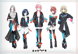 Rule 34 | 5girls, absurdres, blonde hair, blouse, blue eyes, boots, brown hair, darling in the franxx, full body, glasses, gradient background, hand on own hip, highres, ichigo (darling in the franxx), ikuno (darling in the franxx), kokoro (darling in the franxx), miku (darling in the franxx), multiple girls, original, pink hair, shirt, shoes, short hair, simple background, standing, white shirt, yuuta (yuuta0312), zero two (darling in the franxx)
