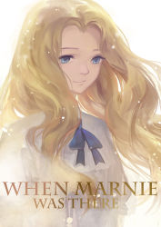 Rule 34 | 1girl, bad id, bad pixiv id, blonde hair, blue eyes, closed mouth, commentary request, dress, han yijie, highres, long hair, marnie (omoide no marnie), omoide no marnie, simple background, smile, solo, studio ghibli, white background, white dress