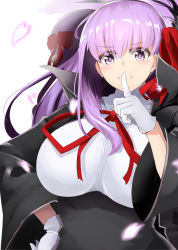 Rule 34 | 10s, 1girl, bb (fate), bb (fate), bb (fate/extra), breasts, commentary request, fate/extra, fate/extra ccc, fate/grand order, fate (series), gloves, hair between eyes, hair ribbon, highres, large breasts, long hair, long sleeves, ninoude (ninoude44), petals, purple eyes, purple hair, ribbon, smile, solo, very long hair, white gloves, wide sleeves