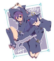 Rule 34 | 2girls, avery (little witch academia), blue eyes, blue hair, boots, breasts, hair ornament, hairclip, hat, hys-d, little witch academia, long hair, looking at viewer, luna nova school uniform, mary (little witch academia), multiple girls, open mouth, outline, profile, purple eyes, purple hair, school uniform, short hair, smile, wand, white outline, witch, witch hat