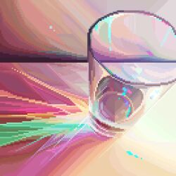 Rule 34 | art study, caustics, commentary, cup, drinking glass, english commentary, from above, glass, jubilee (8pxl), light, no humans, original, photo-referenced, pixel art, rainbow gradient, shadow, sidelighting, still life, tagme, water
