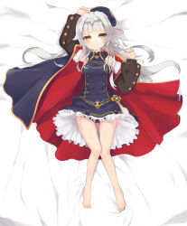 Rule 34 | absurdres, azur lane, blush, breasts, buttons, detached sleeves, expressionless, full body, hair ornament, hat, highres, jacket, long hair, looking at viewer, military, military uniform, panties, pantyshot, purple panties, silver hair, small breasts, solo, underwear, uniform, yasuhisa (18456628), yellow eyes, z46 (azur lane)