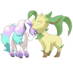 Rule 34 | animal focus, closed eyes, closed mouth, creatures (company), galarian form, galarian ponyta, game freak, gen 4 pokemon, gen 8 pokemon, green hair, hooves, horns, leafeon, multicolored hair, nintendo, paro, pink hair, pokemon, pokemon (creature), single horn, smile, two-tone hair, unicorn, white background