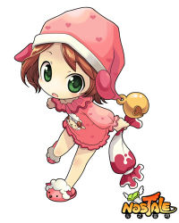 Rule 34 | 1girl, bell, chibi, child, green eyes, lowres, nostale, pajamas, slippers, solo
