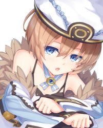 Rule 34 | 1girl, bare shoulders, blanc (neptunia), blue eyes, blush, brown hair, hat, hazuki akaoto, looking at viewer, neptune (series), open mouth, short hair, smile, solo