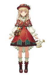 Rule 34 | 1girl, ankle boots, arms at sides, ascot, bag, boots, brooch, brown footwear, closed mouth, cross-laced footwear, dress, full body, hair ornament, hairpin, hat, highres, holding, holding watering can, indie virtual youtuber, jewelry, kikugetsu, lace-up boots, light brown hair, long hair, long sleeves, looking at viewer, red dress, red eyes, red hat, shoulder bag, simple background, socks, solo, standing, tomoe asahi, transparent background, virtual youtuber, watering can, white ascot, white socks