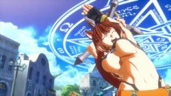 Rule 34 | 1girl, animal ears, animated, anime screenshot, blazblue, blue sky, bouncing breasts, breasts, brown hair, dnf duel, dungeon and fighter, fighting stance, looking to the side, makoto nanaya, midriff, miniskirt, monster girl, navel, pointsxt, screencap, skirt, sky, smile, squirrel ears, squirrel tail, stretching, tail, thong, underboob, video, wide hips