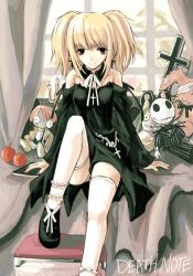 Rule 34 | 00s, 1girl, amane misa, apple, bare shoulders, black eyes, blonde hair, book, bow, candelabra, candle, candlestand, choker, collar, corpse bride, cross, crossover, curtains, death note, disney, doll, earrings, food, frills, fruit, goth fashion, gothic lolita, jack skellington, jewelry, kotonemaru, latin cross, lolita fashion, necklace, panties, pantyshot, rabbit, ribbon, rosary, shoes, sitting, skeleton, smile, socks, solo, stuffed animal, stuffed toy, the nightmare before christmas, thighhighs, twintails, two side up, underwear, upskirt, white socks, white thighhighs, window, zettai ryouiki