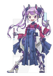 Rule 34 | 1girl, android, ashitano kirin, fang, full body, highres, long hair, open mouth, original, purple eyes, purple hair, robot, smile, solo, standing, tassel, twintails