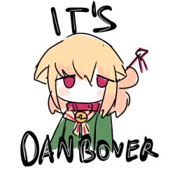 Rule 34 | 1girl, animal ears, bell, blonde hair, blush stickers, chibi, collar, commentary, danbooru (site), droopy ears, empty eyes, english commentary, english text, flat chest, fox ears, fox girl, green shirt, hair between eyes, hair bun, hair ornament, hair stick, it&#039;s over (meme), kemomimi-chan (naga u), long sleeves, looking at viewer, medium hair, meme, neck bell, neckerchief, no mouth, original, pink eyes, red collar, red eyes, sad, sailor collar, shibidayo, shirt, sidelocks, simple background, single side bun, solo, white background, yellow neckerchief, yellow sailor collar