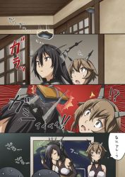 Rule 34 | 10s, 2girls, bare shoulders, black hair, comic, gloves, hairband, headgear, kantai collection, long hair, multiple girls, mutsu (kancolle), nagato (kancolle), short hair, translation request, trg, trg (trg mamire)