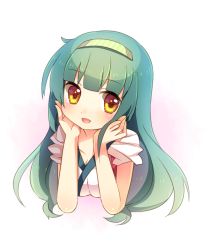 Rule 34 | 1girl, :d, bad id, bad nicoseiga id, blush, green hair, hairband, long hair, looking at viewer, moe on drop, open mouth, simple background, smile, solo, touhoku zunko, upper body, vocaloid, voiceroid, white background, yellow eyes