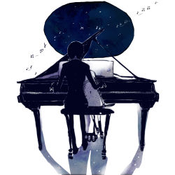 Rule 34 | 1boy, 1girl, bad id, bad pixiv id, beamed quavers, black hair, black socks, braid, from behind, grand piano, height difference, instrument, kneehighs, knife, leaning, leaning on person, long hair, long sleeves, madotsuki, monochrome, music, musical note, night, night sky, piano, piano bench, playing instrument, quaver, sekomumasada sensei, shadow, sitting, sky, socks, suzuen, twin braids, twintails, weapon, white background, yume nikki