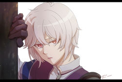 Rule 34 | 1boy, aoi (xxxaoi), artist name, dated, fire emblem, fire emblem echoes: shadows of valentia, gloves, kliff (fire emblem), letterboxed, male focus, nintendo, open mouth, red eyes, simple background, solo, white background, white hair