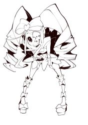 Rule 34 | 1girl, bent over, boots, bow, dowman sayman, dress, drill hair, eyepatch, greyscale, hair bow, harime nui, heart, kill la kill, long hair, monochrome, sidelocks, smile, solo, thigh boots, thighhighs, twin drills, twintails
