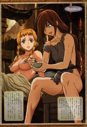 Rule 34 | 00s, 2girls, absurdres, alternate breast size, bed, blonde hair, blue eyes, braid, breasts, brown hair, censored, convenient censoring, exiled warrior leina, female focus, flame master nyx, green eyes, grey eyes, hair censor, hair over breasts, highres, kaneko hiraku, large breasts, leina (queen&#039;s blade), leina (queen's blade), long hair, multiple girls, nude, nyx (queen&#039;s blade), nyx (queen's blade), poverty, queen&#039;s blade, torn clothes, translation request, twin braids