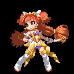 Rule 34 | 1girl, amanogawa kirara, animated, animated gif, bare shoulders, blinking, boots, cure twinkle, dress, earrings, full body, go! princess precure, hand on own hip, jewelry, long hair, lowres, magical girl, orange hair, pixel art, precure, ribbon, smile, solo, standing, tagme, takoyaki neko-san, thigh boots, thighhighs, transparent background, very long hair