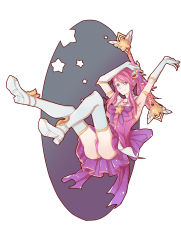 Rule 34 | 1girl, alternate costume, alternate hair color, alternate hairstyle, armpits, ass, blue eyes, boots, breasts, choker, elbow gloves, falling, gloves, gradient background, highres, league of legends, lux (league of legends), magical girl, onion cat, panties, pink hair, pink panties, ponytail, sailor collar, sidelocks, simple background, solo, star guardian (league of legends), star guardian lux, thigh boots, thighhighs, underwear, upskirt, wand, white gloves, white thighhighs