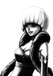 Rule 34 | 1girl, greyscale, grin, ace attorney investigations, ace attorney, monochrome, scarf, shih-na, sleeveless, smile, solo