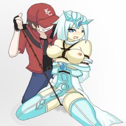 Rule 34 | 1boy, 1girl, bdsm, blue hair, blush, bondage, bound, breasts, cold enchanter, crotch rope, crotch rope pull, duel monster, monster, nipples, pussy juice, yu-gi-oh!, yu-gi-oh! 5d&#039;s tag force