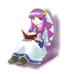 Rule 34 | 00s, 1girl, book, female focus, final fantasy, final fantasy xi, full body, gradient background, long hair, nice (artist), patchouli knowledge, purple eyes, purple hair, solo, the iron of yin and yang, touhou, white background