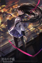 Rule 34 | 10s, 1girl, :/, akemi homura, akemi homura (magical girl), bad id, bad pixiv id, black hair, dutch angle, from above, highres, looking at viewer, magical girl, mahou shoujo madoka magica, mahou shoujo madoka magica (anime), pantyhose, purple eyes, sketch, solo, swd3e2, translation request, wind