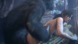 Rule 34 | 1girl, 3d, animated, bestiality, blood, breasts, brown hair, dirty, dismaysfm, forest, fur, gorilla, highres, lara croft, looking back, nature, nude, outdoors, ponytail, sex, sex from behind, sound, tagme, tomb raider, video