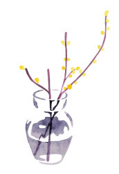 Rule 34 | artist name, blending, flower, hirasawa minami, mixed media, no humans, no lineart, original, partially immersed, photo-referenced, plant, refraction, simple background, still life, traditional media, transparent, vase, water, white background, wintersweet, yellow flower