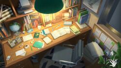 Rule 34 | artist logo, binder, book, ceiling light, chair, desk, digital media player, glasses, globe, indoors, ipod, no humans, office chair, open book, original, paper, scenery, swivel chair, trash can, window, xingzhi lv
