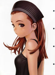 Rule 34 | 1girl, absurdres, breasts, form code, from side, hair slicked back, highres, murata range, red hair, scan, simple background, small breasts, solo, white background