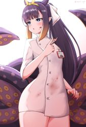 Rule 34 | 1girl, absurdres, alternate costume, blood, blue eyes, blush, chain&#039;s, highres, hololive, hololive english, long hair, multicolored hair, ninomae ina&#039;nis, nurse, pointy ears, purple hair, solo, tentacle hair, tentacles, virtual youtuber, wide hips