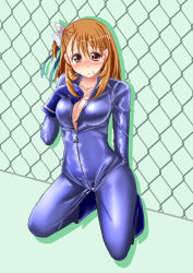 Rule 34 | 1girl, absurdres, ahoge, bad id, bad pixiv id, biker clothes, bikesuit, bodysuit, breasts, brown eyes, brown hair, chan (akuty ikkot), cleavage, closed mouth, commentary request, hair ornament, highres, large breasts, short hair, solo, wild arms, wild arms 4, yulie ahtreide