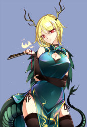 Rule 34 | 1girl, antlers, blonde hair, breasts, cleavage, cleavage cutout, clothing cutout, curvy, dragon girl, dragon horns, dragon tail, highres, horns, kicchou yachie, large breasts, raptor7, short hair, solo, tail, touhou, turtle shell